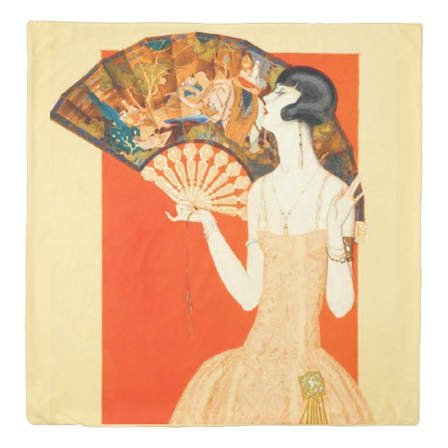 art deco lady with fan duvet cover (Front)