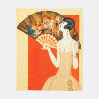 art deco lady with fan fleece blanket