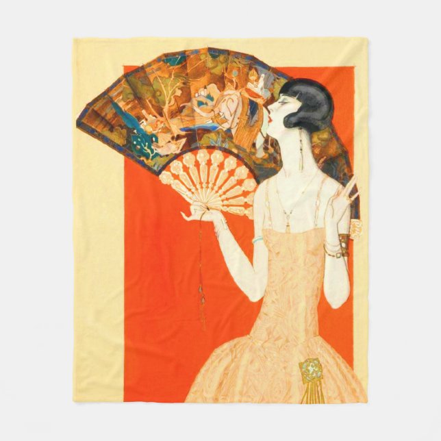art deco lady with fan fleece blanket (Front)