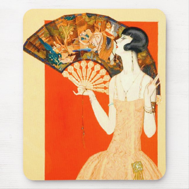 art deco lady with fan mouse pad (Front)