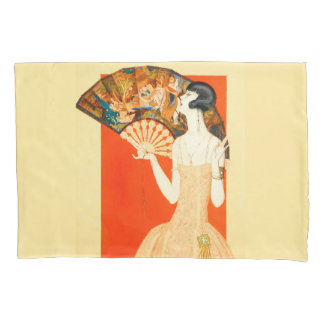 art deco lady with fan pillow case