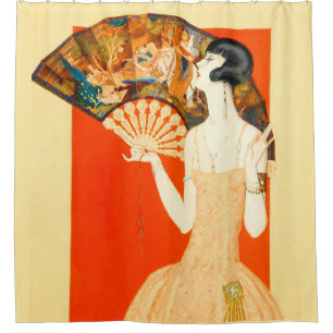 art deco lady with fan shower curtain