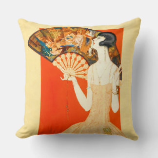art deco lady with fan throw pillow
