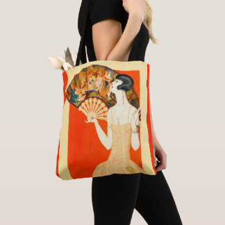 art deco lady with fan tote bag