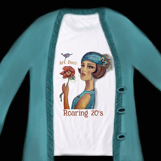 Art Deco Lady with flower white Tri-Blend Shirt (Art Deco Lady with flower white Tri-Blend Shirt)
