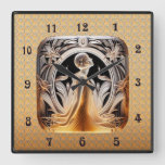 Art Deco Lalique Style Clock. Square Wall Clock