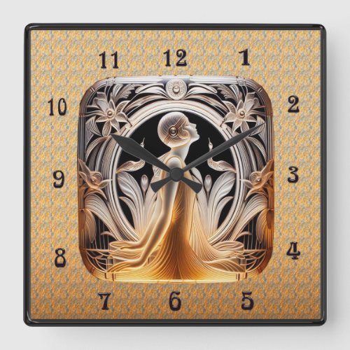 Art Deco Lalique Style Clock. Square Wall Clock