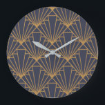Art Deco Large Clock<br><div class="desc">This clock has art deco design of diamonds and triangles in gold on a field of blue.</div>