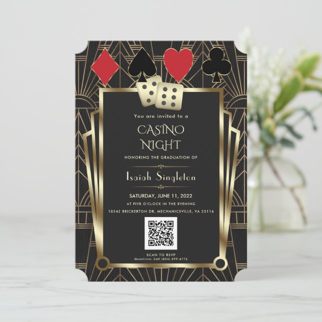 Art Deco Las Vegas Casino Night Graduation  Invitation (Standing Front)