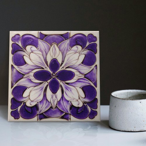 Art Deco Lavender Wall Decor Art Nouveau Ceramic Tile