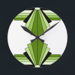 Art Deco Layers in Limes Round Clock<br><div class="desc">Classic art deco patterns in greens,  grass,  apple green and black</div>