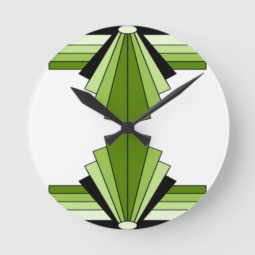 Art Deco Layers in Limes Round Clock