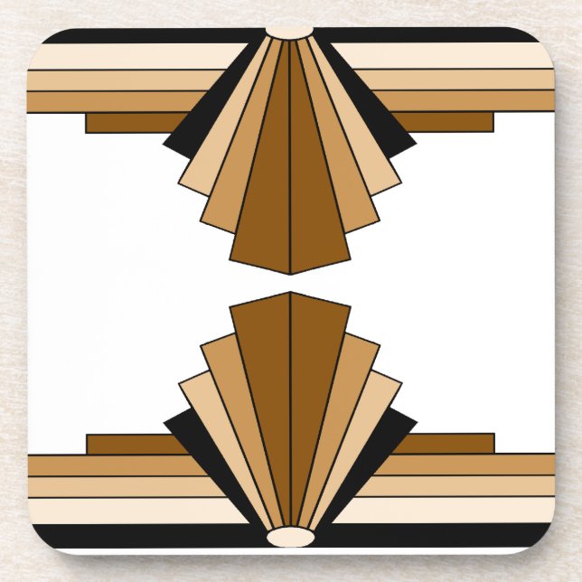 Art Deco Layers in Tan Drink Coaster (Front)