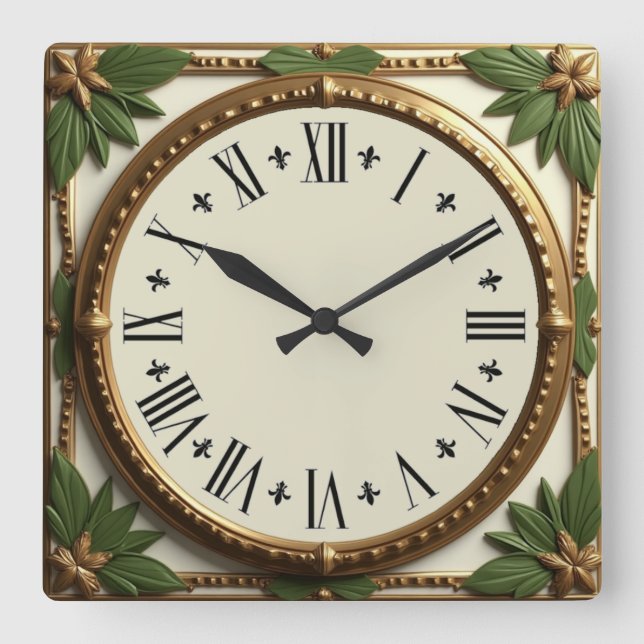 Art Deco Leafs Square Wall Clock (Front)
