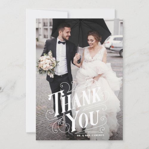 Art Deco Lettering Photo Wedding Thank You Card