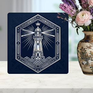 Art Deco Lighthouse Nautical Silver Design Ceramic Tile