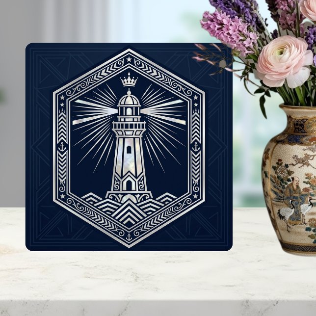 Art Deco Lighthouse Nautical Silver Design Ceramic Tile (Creator Uploaded)