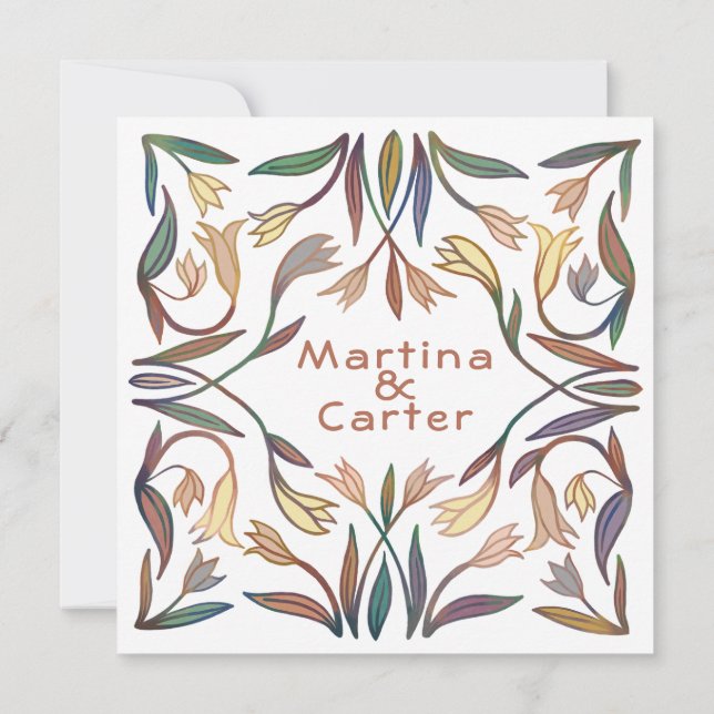 Art Deco Lilies Handmade Floral Boho Wedding  Invitation (Back)