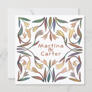 Art Deco Lilies Handmade Floral Boho Wedding  Invitation