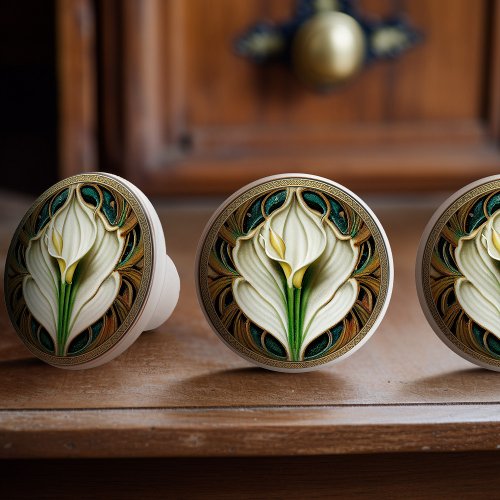 Art Deco Lilly Art Nouveau Ceramic Knob