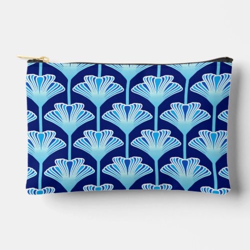Art Deco Lily Cobalt Blue Aqua and White Accessory Pouch