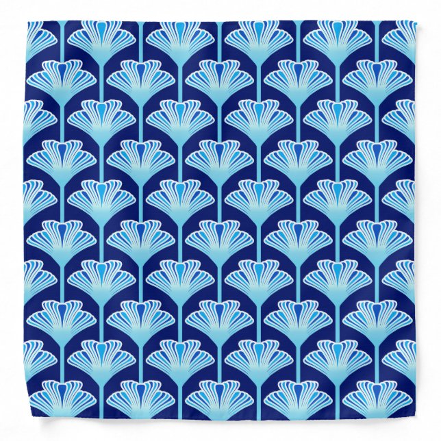 Art Deco Lily, Cobalt Blue, Aqua and White Bandana (Front)