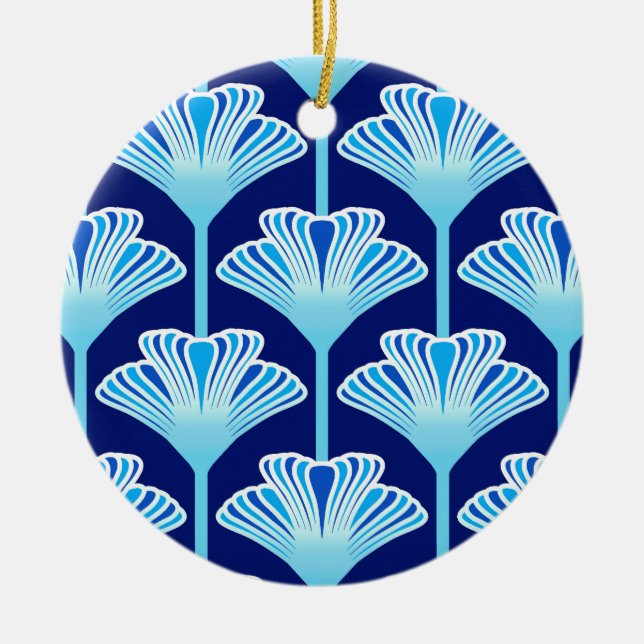 Art Deco Lily, Cobalt Blue, Aqua and White Ceramic Ornament (Front)