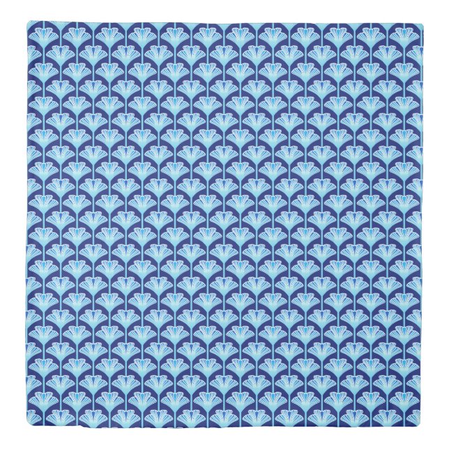 Art Deco Lily, Cobalt Blue, Aqua and White Duvet Cover (Front)