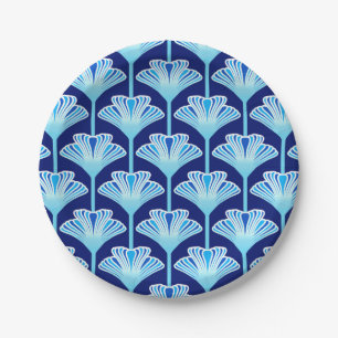 Art Deco Lily, Cobalt Blue, Aqua and White Paper Plates