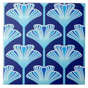Art Deco Lily, Cobalt Blue, Aqua and White Tile