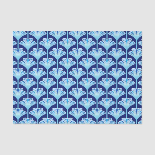 Art Deco Lily, Cobalt Blue, Aqua and White Tissue Paper (Front)