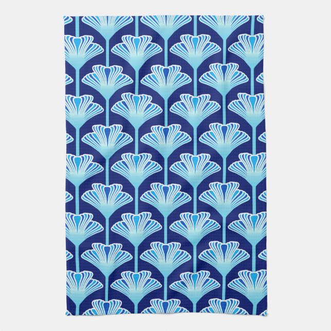 Art Deco Lily, Cobalt Blue, Aqua and White Towel (Vertical)