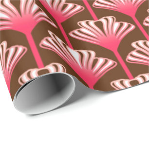Art Deco Lily, Dark Brown and Coral Pink Wrapping Paper