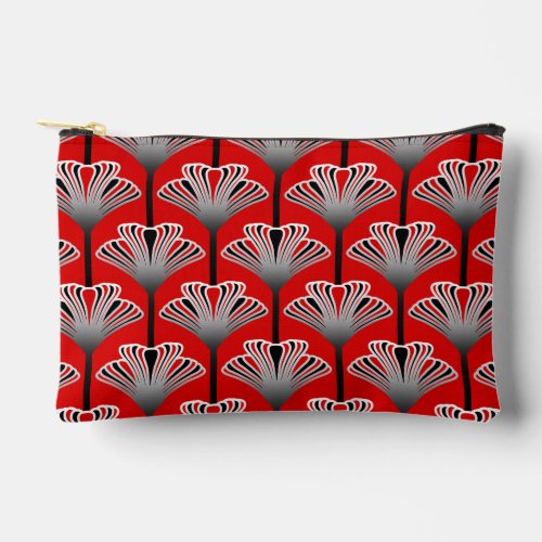 Art Deco Lily Deep Red and Gray  Grey Accessory Pouch