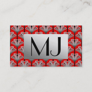 Art Deco Lily, Deep Red and Gray / Grey Business Card