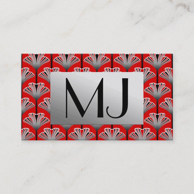 Art Deco Lily, Deep Red and Gray / Grey Business Card (Front)