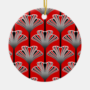 Art Deco Lily, Deep Red and Gray / Grey Ceramic Ornament