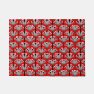Art Deco Lily, Deep Red and Gray / Grey Doormat