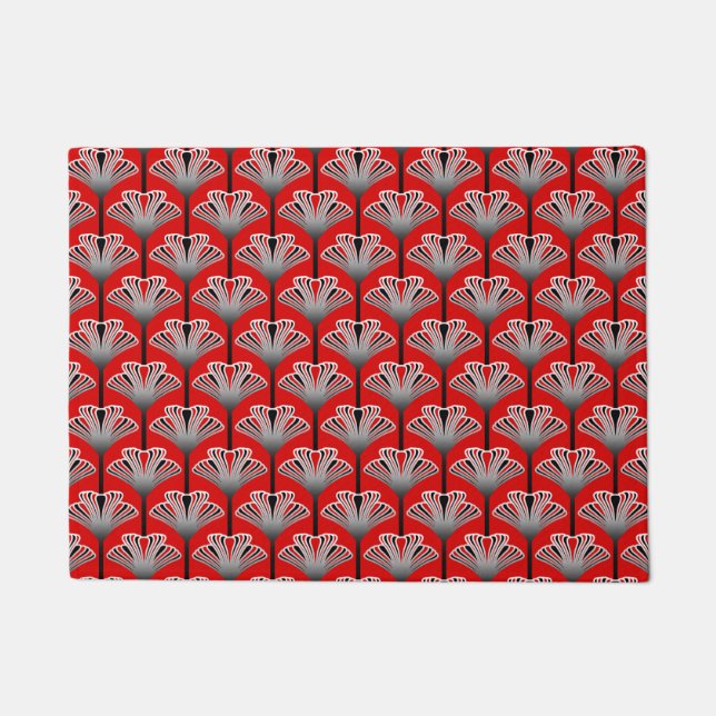 Art Deco Lily, Deep Red and Gray / Grey Doormat (Front)