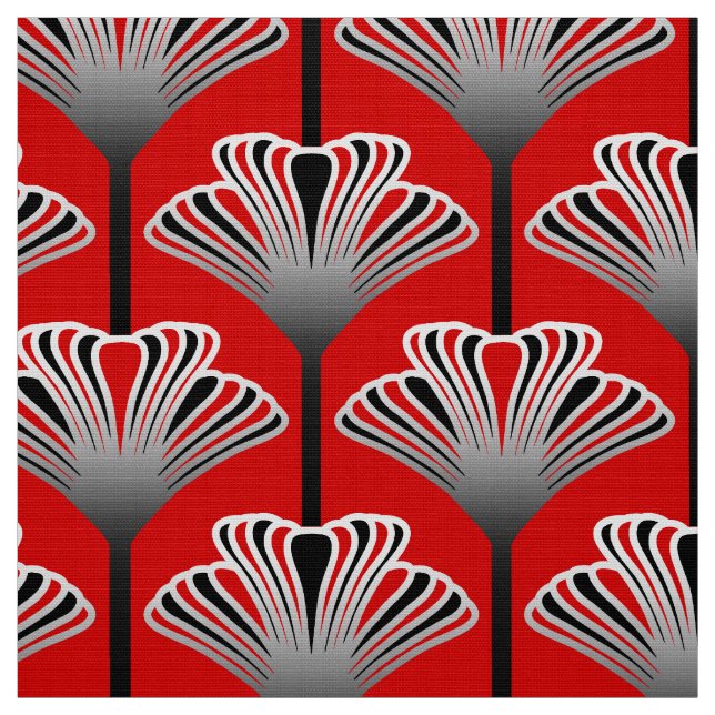 Art Deco Lily, Deep Red and Gray / Grey Fabric (Swatch)