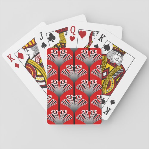 Art Deco Lily Deep Red and Gray  Grey Poker Cards