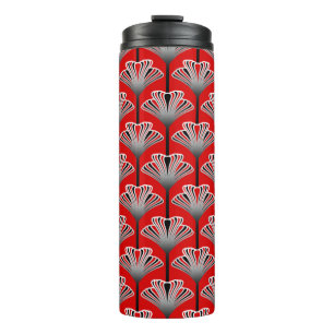 Art Deco Lily, Deep Red and Gray / Grey Thermal Tumbler