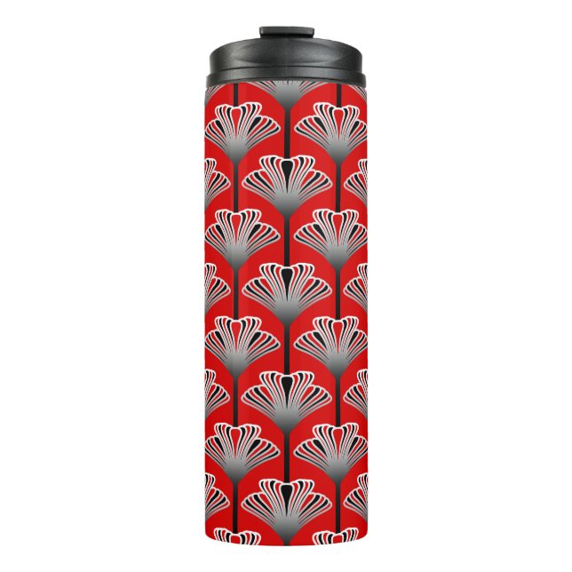 Art Deco Lily, Deep Red and Gray / Grey Thermal Tumbler (Front)