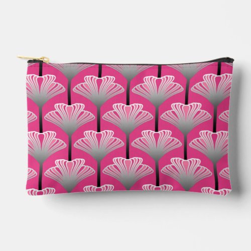 Art Deco Lily Fuchsia Pink and Silver Gray Accessory Pouch