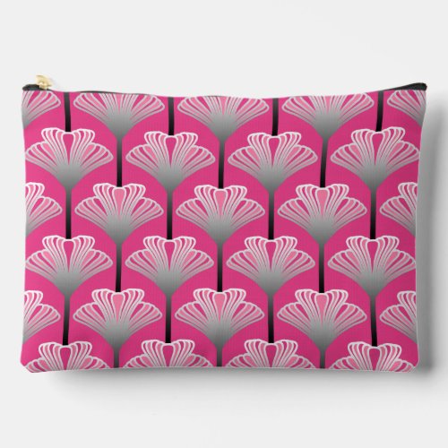 Art Deco Lily Fuchsia Pink and Silver Gray Accessory Pouch