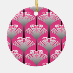 Art Deco Lily, Fuchsia Pink and Silver Gray Ceramic Ornament