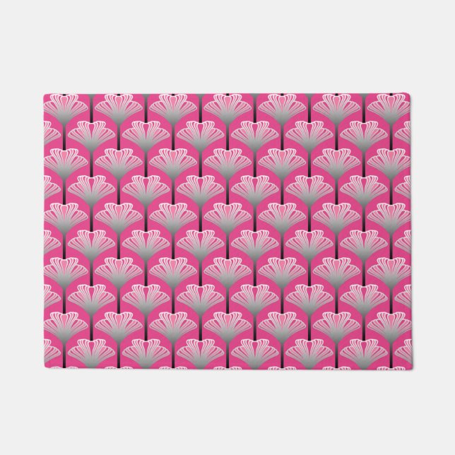 Art Deco Lily, Fuchsia Pink and Silver Gray Doormat (Front)