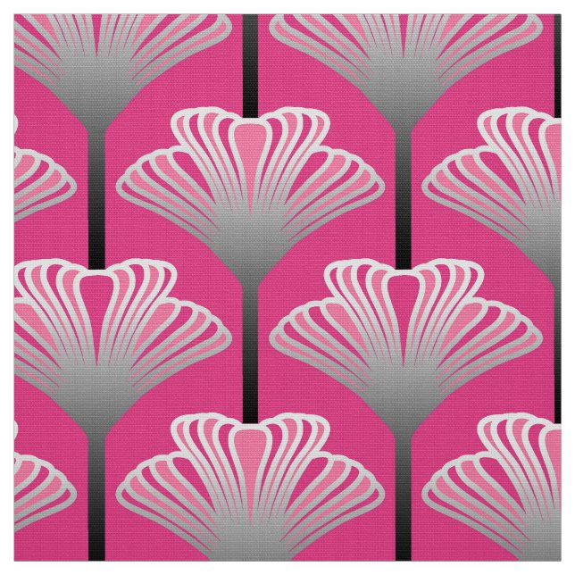 Art Deco Lily, Fuchsia Pink and Silver Gray Fabric (Swatch)