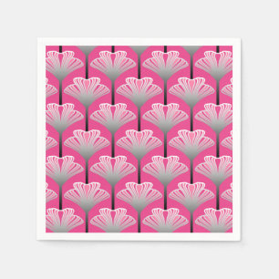 Art Deco Lily, Fuchsia Pink and Silver Gray Napkins