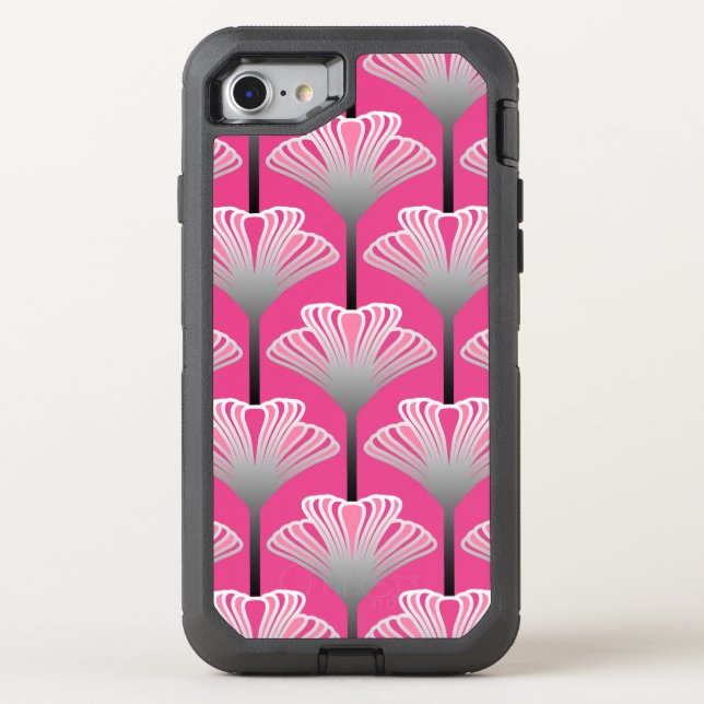 Art Deco Lily, Fuchsia Pink and Silver Gray Otterbox iPhone Case (Back)